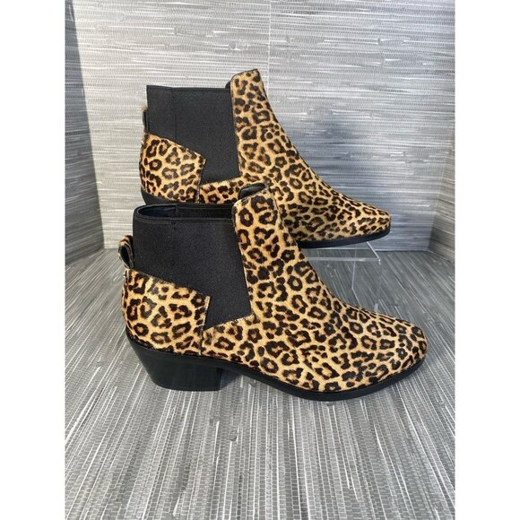 Cole Haan Womens Gia‎ Chelsea Boots Brown Black Fur Lined Leopard Ankle 8 B New - Picture 1 of 9